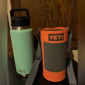 Yeti Rambler 36 oz - SEAFOAM - Bottle with Chug Cap & Orange 36 oz Sling